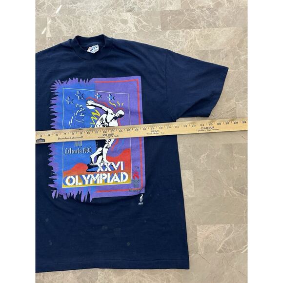 Atlanta Olympics 1996 Vintage Navy Blue T-Shirt Tee Size L Olympiad - Picture 10 of 11